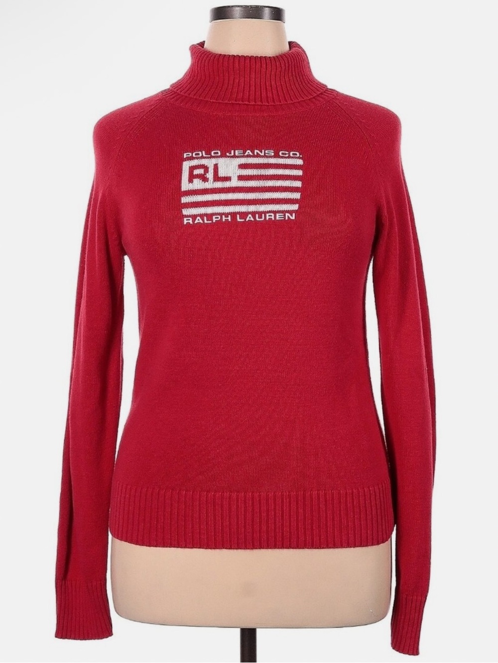 Vintage Ralph Lauren Polo Jeans red Flag cotton turtleneck Sweater, size Large